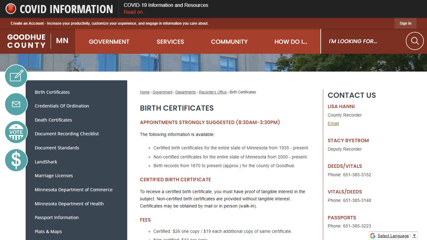 Birth Certificates | Goodhue County, MN - Official Website